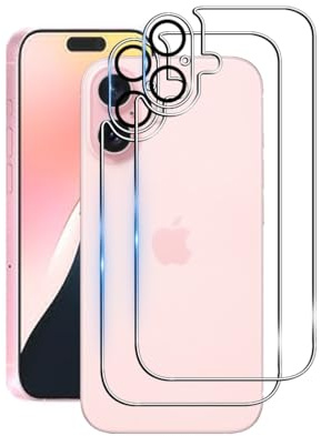 Wookfiss Rückseite Schutzfolie für iPhone 16 für Panzerglas, 2 Stück Rückseite Panzerfolie + 2 Stück Kamera Schutzfolie, 9H Härte, HD Displayschutz kompatibel mit iPhone16