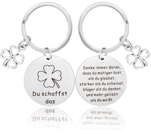 JJUNW 2 Stück Glücksbringer Schlüsselanhänger, Du Schaffst Das Motivationsgeschenke Schlüsselanhänger mit Gravur inspirierende Glücksbringer Prüfung Mutmacher Lucky Charms Geschenke für Frauen Freundi