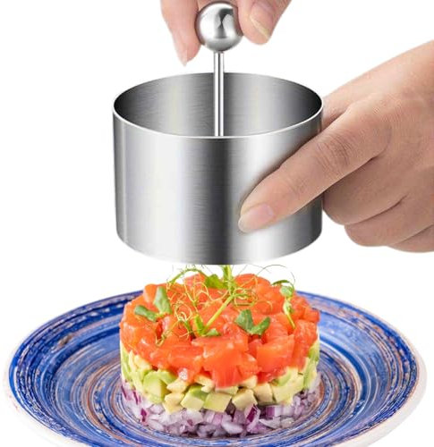 CHEFZOCO Molde Para Platos Fríos, Molde de prensa circular, molde para pasteles, Accesorio Circular cocina, Utensilios e Cocina, Moldes tartar, Acero inoxidable, Diámetro 7 cm x 5 cm altura