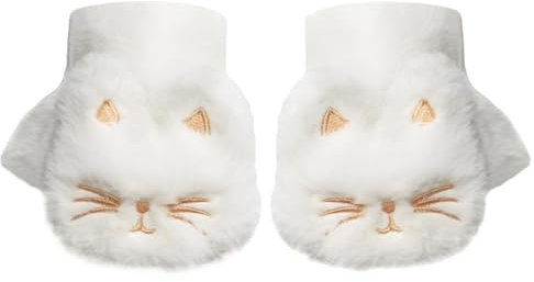 Cute Electric Heated Gloves for Women Girls, Wearable Hand Warmer, 3000mAh Battery Fingerless Plush Cat Winter Heating Warming Gloves, New Year Christmas Birthday Gifts for Girls