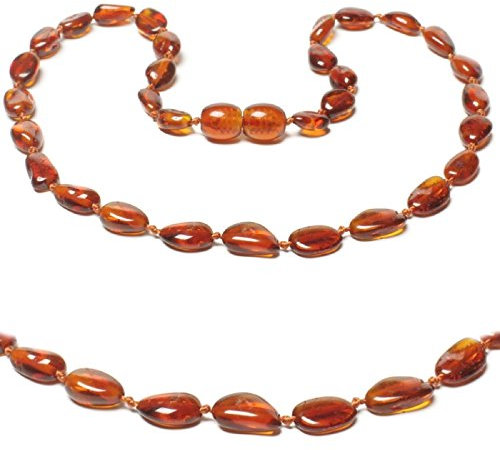 Bernsteinkette - Handgefertigte Bernstein Kette für Damen, Herren, Kleine & Erwachsene - Naturschmuck, Edelsteinketten Geschenkidee, Ostsee Schmuck, Glücksbringer (COGNAC, 40 CM)