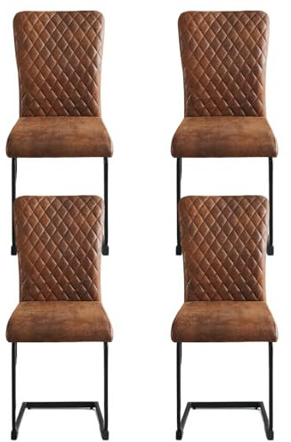 JaHECOME Freischwinger Schwingstuhl 4er Set, Esszimmerstuhl mit Kunstleder und hoher Rücklehne, Metallgestell, Moderner Küchenstuhl, Polsterstuhl für Wohnzimmer Konferenzraum Esszimmer (4, PU Braun)