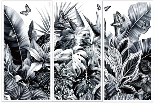 OLYCRAFT 3 Stück/Set Tropische Pflanzen Transferfolien Zum Aufreiben Für Möbel Und Kunsthandwerk 15x30cm Schwarz Weiße Blätter Möbel Transferaufkleber Möbelaufkleber Dekor Transferaufkleber