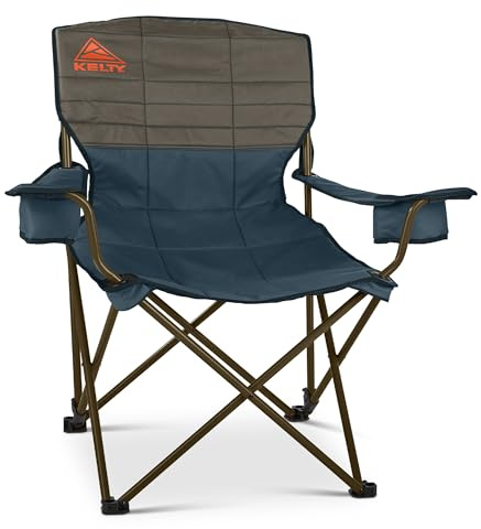 Kelty Deluxe Lounge Chair – Folding Outdoor Camp Chair, Insulated Cupholders, Customized Recline, Steel Frame, Padded Roll Storage (Dark Shadow/Midnight Navy)