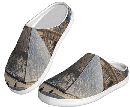 HQaxsfQxnr Slippers for Women Men Cotton Slippers Louvre Museum in Paris Plush Shoes Non-slip TPR Slippers