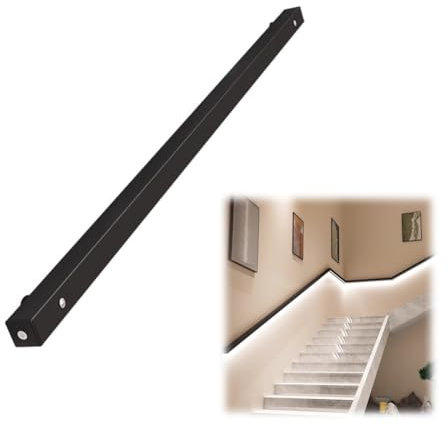 Zfmnoyev Pasamanos De Aluminio con Luz LED, Pasamanos De Escalera Montados En La Pared, Barandilla De Escalera De Tubo Cuadrado, Kit De Barra De Apoyo para Pasamanos De Escalera Moderna(150 cm)