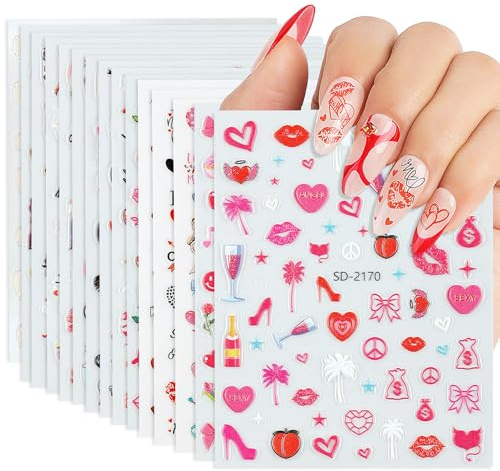 Nicedeco Nagelsticker Valentinstag 15 Blatt Nagelsticker Selbstklebend Nail Sticker Love Nail Art Stickers 3D Nail Stickers & Decals - 003
