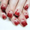 Wine Red Glitter False Nails,Gradual Flash Short Square Press on Nails,Glossy Red Heart Fake Nails with Glue,Stick on Nails,Full Cover French Tip for Women and Girls Nail Art for Valentine & Daily
