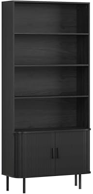 Regal Ronin Esche Schwarz · B 80 x H 172 cm | B 80 x H 172 x T 40 cm · Massivholzgriffe · Metallgestell · 2 Türen, 3 offene Fächer