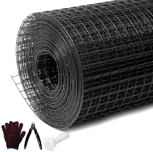 Black Hardware Cloth 1/2inx48inx100ft, Chicken Wire Fencing, 19Gauge, Vinyl PVC Coated Mesh, Welded Wire mesh, Perfect for Gopher Wire, Rodent Mesh, Tree Guard, Chicken Coop, with Tools