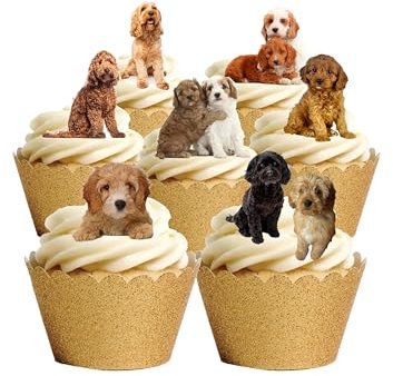 30 Stand Up Cavapoo Cockapoo Dog Puppy Themed Edible Wafer Paper Cake Toppers Decorations