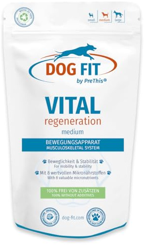 DOG FIT by PreThis® VITAL Regeneration für Hunde I Rücken, Hüfte, Knorpel, Sehnen I Mit Kollagen für einen vitalen Bewegungsapparat I medium 10-25 kg I 60 Kapseln