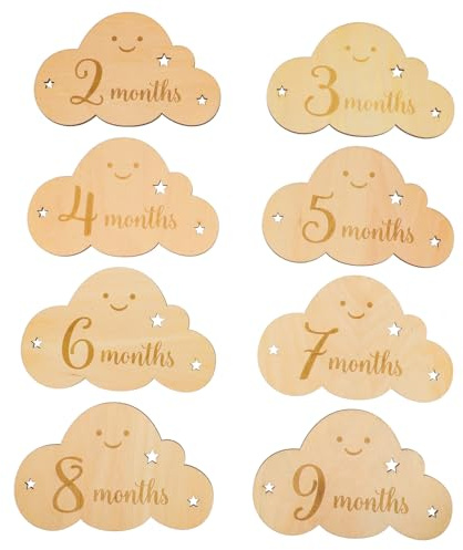 Milisten 8 Stück Holz Wachstumsschild Meilensteinkarten Neugeborenen Fotorequisiten Glatte Oberfläche Geschenk für Babys und Eltern