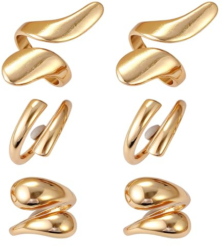 6 Pcs Chunky Gold Ring Set for Women, Adjustable Stackable Jewellery | Teardrop Dome Design, Braided Twisted Style, Thumb Knuckle Finger Rings, Jewellery Set