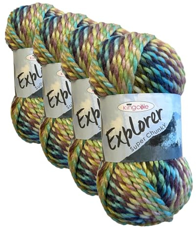 King Cole Explorer Super Chunky 80% Acrylic 20% Wool Knitting Yarn (Hilary 4296) (Pack of 4)