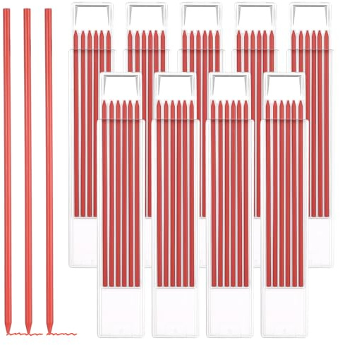 54 Pcs Rcambios para Lápiz Trazador, 2,8 mm Recambios Intercambiables para Lápiz de Grafito, Minas de repuesto para Lápizs, minas para lápices de construcción y carpintería (rojo)