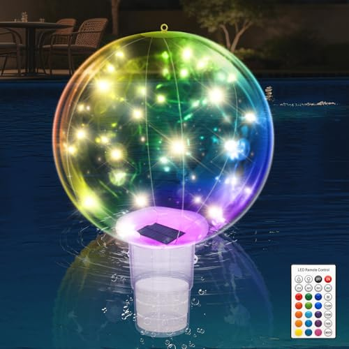 Idealife Dosierschwimmer Pool mit 36cm Solarlicht LED Kugelleuchte