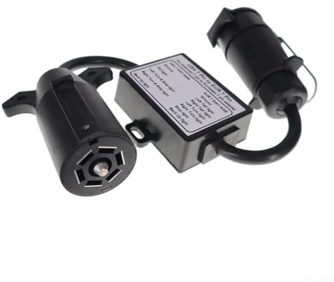 Trailer Light Converter for to 7-Way Adapter, Converts Stop Signal from Two-Wire System, Black ABS Round Connector with Spring-Loaded Co