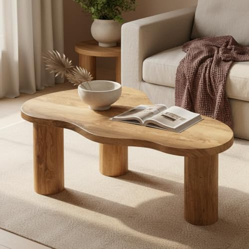 skølm Mani Couchtisch organische Form, Eichenoptik, Eiche, geölt & lackiert | Wohnzimmertisch, asymmetrischer Beistelltisch, moderner Holztisch, Sofatisch mit 3 Beinen, Eichenholz Tisch, Ablagetisch
