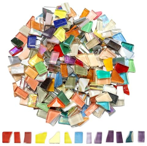 SGQTGIMU 500g Mosaik Steine, Unregelmäßige Kristall-Mosaikfliesen, ca. 500 Stück, Mosaiksteine zum Basteln für DIY Basteln, Mosaikarbeiten, Blumentöpfe, Bilderrahmen, Kunstprojekte(Farbmischung)