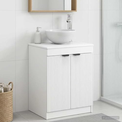 LoogCape Armoire de salle de bain blanche en bois 54 x 41 x 70 cm, meuble sous lavabo avec étagère, espace de rangement, rangement pour meubles de salle de bain, debout pour intérieur moderne