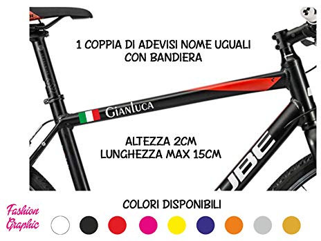 Fashion Graphic Coppia Adesivi Nome Uguali più Bandiera Italia Italiana Bici Casco Auto Moto (Bianco)