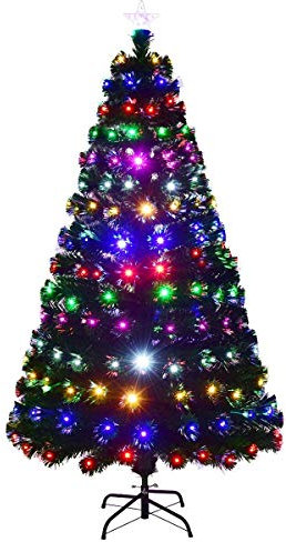 COSTWAY Albero di Natale 150/180/210 cm, in Fibra Ottica di Vetro con Luci Incorporate in 8 Modalità 6 Colori e 180/230/280 Rami e Stella, per Festa (210 cm)