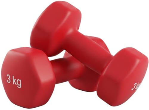MATCHU – Vinyl-Hanteln – 2er-Set – Erhältlich in 0,5/1, 2, 3, 4 und 5 kg – Vinyl mit massiver Eisenfüllung – Rot (Rot - 2x3 KG)