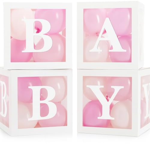 44-Pc Baby Shower Boxes & Balloons, Gender Reveal - Classic White & Pink