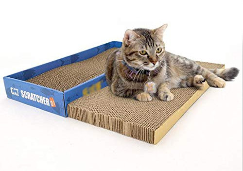 SXZHSM Katzen Kratzkarton 3er Set Aus Karton | 40 X 20,5 X 8 cm | Kratzmöbel, Kratzbrett | Qualitäts-Pappe +Katzenminze | Dunkel Grau Holzoptik