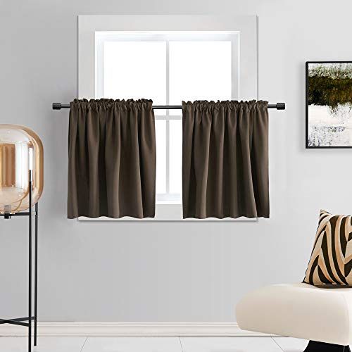 DONREN Cafe Tiers Vorhänge, 76,2 x 76,2 cm lang, Braun / Kaffeefarben, verdunkelnd, kurze Länge, Volant-Vorhänge für kleine Fenster (76,2 x 76,2 cm, 2 Paneele)