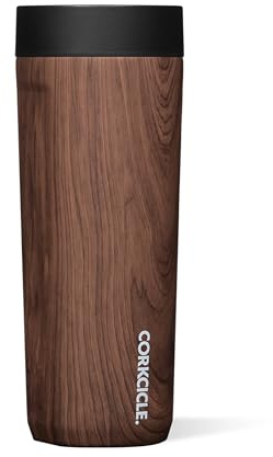 Corkcicle Commuter Cup - Leakproof, Triple Insulated Stainless Steel Travel Mug with Ceramic Coated Interior - Walnut Wood, 485ml/17oz