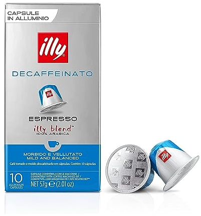 illy, Cafè en Capsules Compatibles en Aluminium DÉCAFÉINÉ, 100% Arabica avec des Notes de Caramel, de Chocolat et de Pain Grillé, Sans Caféine, 10 Paquets de 10 (100 Capsules au Total)