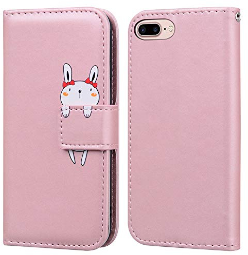 Ailisi für iPhone 8 Plus Hülle mit Kartenfach iPhone 7 Plus Klapphülle mit Ständer Cartoon PU Leder Hülle mit Magnet Handytasche Cute Schutzhülle für Frauen Handyhülle Flip Wallet Case - Rosa