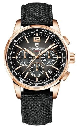 Pagani Design Herren Quarz Chronograph Uhr 100 Meter wasserdicht Edelstahl 40 mm Zifferblatt Durchmesser Saphirglas (Gold)