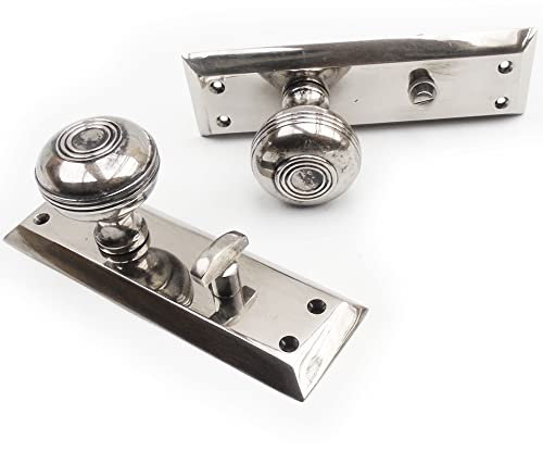 Jones & Grey Bellport New York Antique Nickel Solid Brass Round Knobs Door Handles on Backplate with Bathroom Privacy