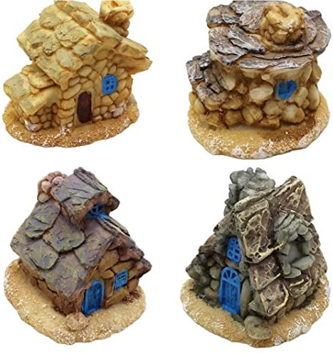 Haowul 4pcs Miniaturfee Gartenhaus Accessoires, Mini -feen -steinhaus Winzig