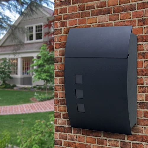 DWD® Postbox, Sleek Curvy Modern Wall-Mounted Lockable Post Letter Box with Viewing Windows,Keys, Easy to Install, Anthracite Grey Smart Design Weatherproof