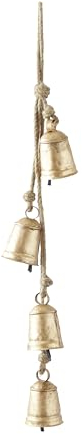 Deco 79 Dekorative Kuhglocke aus Metall mit Jute-Seil zum Aufhängen, 10,2 x 7,6 x 73,7 cm, goldfarben