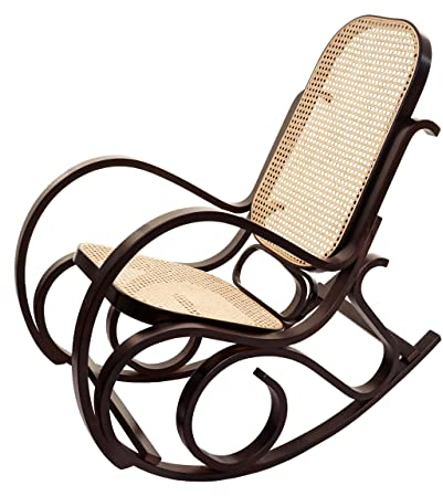 Mendler Schaukelstuhl M41AM, Schwingsessel Fernsehsessel, Massiv-Holz Rattan - Walnuss-Optik