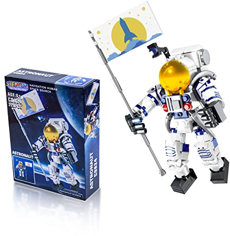 SIENON Astronaut Toy Bausatz für Kinder ab 6 Jahren – 229 Stück Baustein-Astronautenfigur, die Flagge mit beweglichen Gelenken hält, DIY Spaceman Assembly Construction STEM Toy City Space Building Set