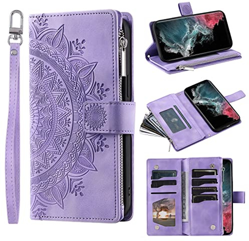 iPhone 6 / 6S Phone Case Zipper Pocket Flip Shockproof Leather Totem Wallet Case with 6 Card Holder Slots Stand Silicone Bumper Zip Cover for iPhone 6 / 6S Case Men Women, Purple