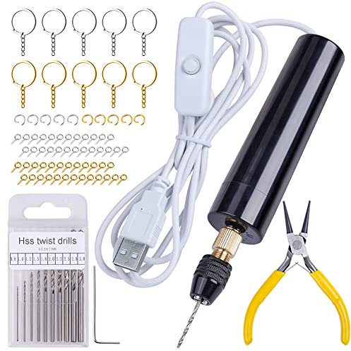 MAKIVI Juegos de Taladros EléCtricos de Resina de 74 Piezas, Abrazadera de 3 Mordazas, Aplicable un Rango de PerforacióN MáS (0-3 Mm), Kit para Hacer Llaveros