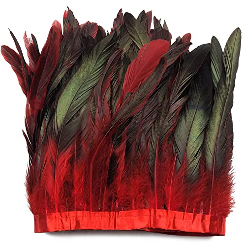 keland 1 Meter Lang und 9 Zoll Breit Hahn Federborte Feather Fringe Trim DIY Feder Cape Schal Rock Halloween Kostüme Dekoration (A-Rot)