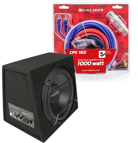 Caliber Autolautsprecher - mit Kabeln - Subwoofer - Einbauverstärker - RCA -Eingang - Plug -and -Play - BC112SA - 200 Watt RMS - Schwarz - 330 x 400 x 355 mm
