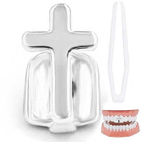 Fopytu Punk -Kreuz Mund Zähne Zahn Zähne Einzelne Grillkappe Für Zähne Mund Halloween Party Cosplay Accessoires Zähne Grills