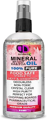 Pure Mineral Oil Premium Food Safe, Chopping Board Oil, Cutting Board, Worktop, Butcher Blocks, Countertops Wood, Slate, Stone- Tasteless, odourless & Clear (50ml Spray)