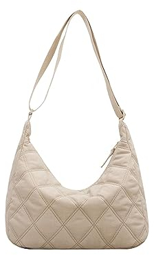 TIAASTAP Große Umhängetasche aus Nylon, Einfarbige Hobo Bag Halbmond Crossbody Bag mit Reißverschluss, Leichte Handtasche Schultertasche Stofftasche mit verstellbarer Schultergurt Shoulder Bag
