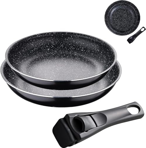 Avilia Set di Pentole Antiaderenti per Induzione, 24 e 28cm, con Manici Rimovibili, Perfetto per Gas, Elettrico, Alogeno e Vetroceramica, Cottura Effortless e Pulizia Facile