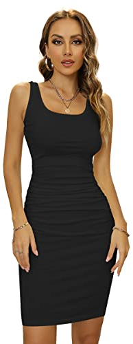 Missufe Sommerkleid Bodycon Freizeitkleid Knielanges Bleistiftkleid Damen Enges Figurbetontes Kleider (schwarz, groß)